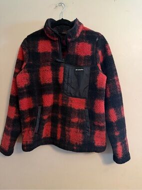 Columbia Red and Black Buffalo Plaid Fleece Pullover